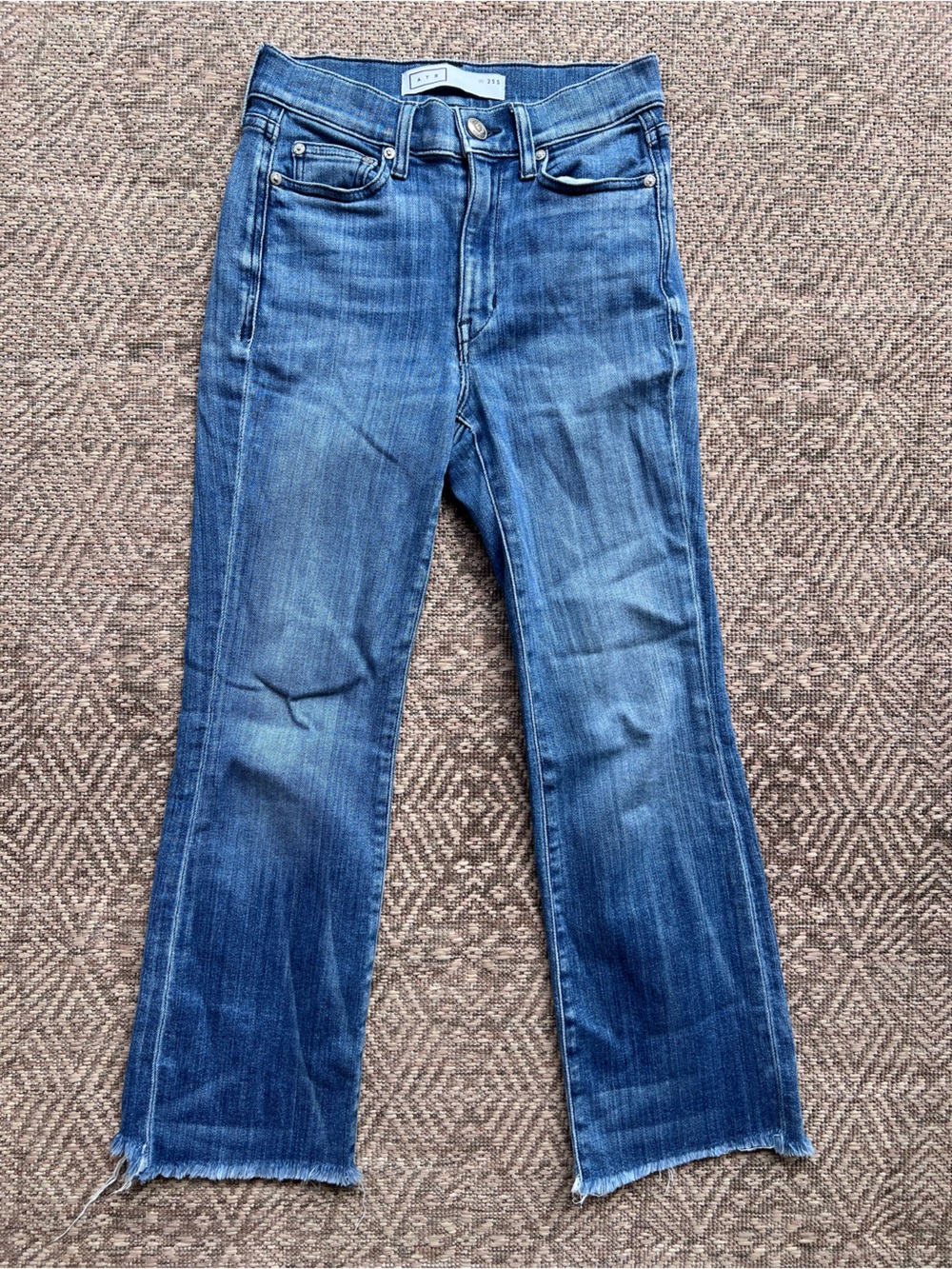 AYR The Bomb Pop Jeans 25S Blue High Rise Flare Raw Hem Stretch Denim
